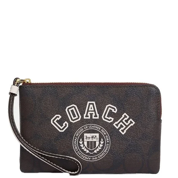 Coach Women's Corner Zip Wristlet In Signature Canvas With Varsity Motif - Picture 2 of 6